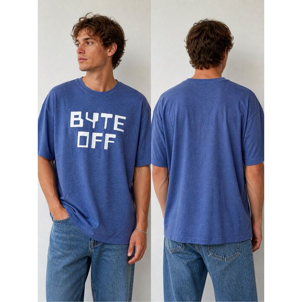 Stranger Things Men’s T-Shirt BYTE OFF Graphic Blue 2XL Cotton Blend